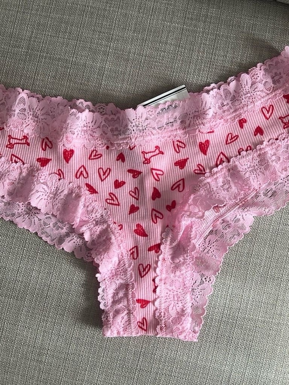 Victoria's Secret Pink & Red Heart Lace Bikini Panty